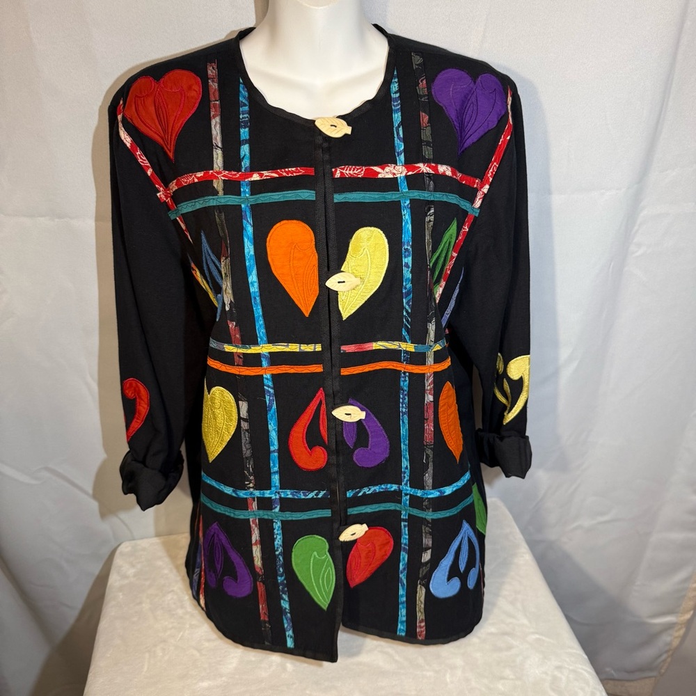 Allure‎ Boho Patchwork Appliqué Button Front Tunic Jacket Medium